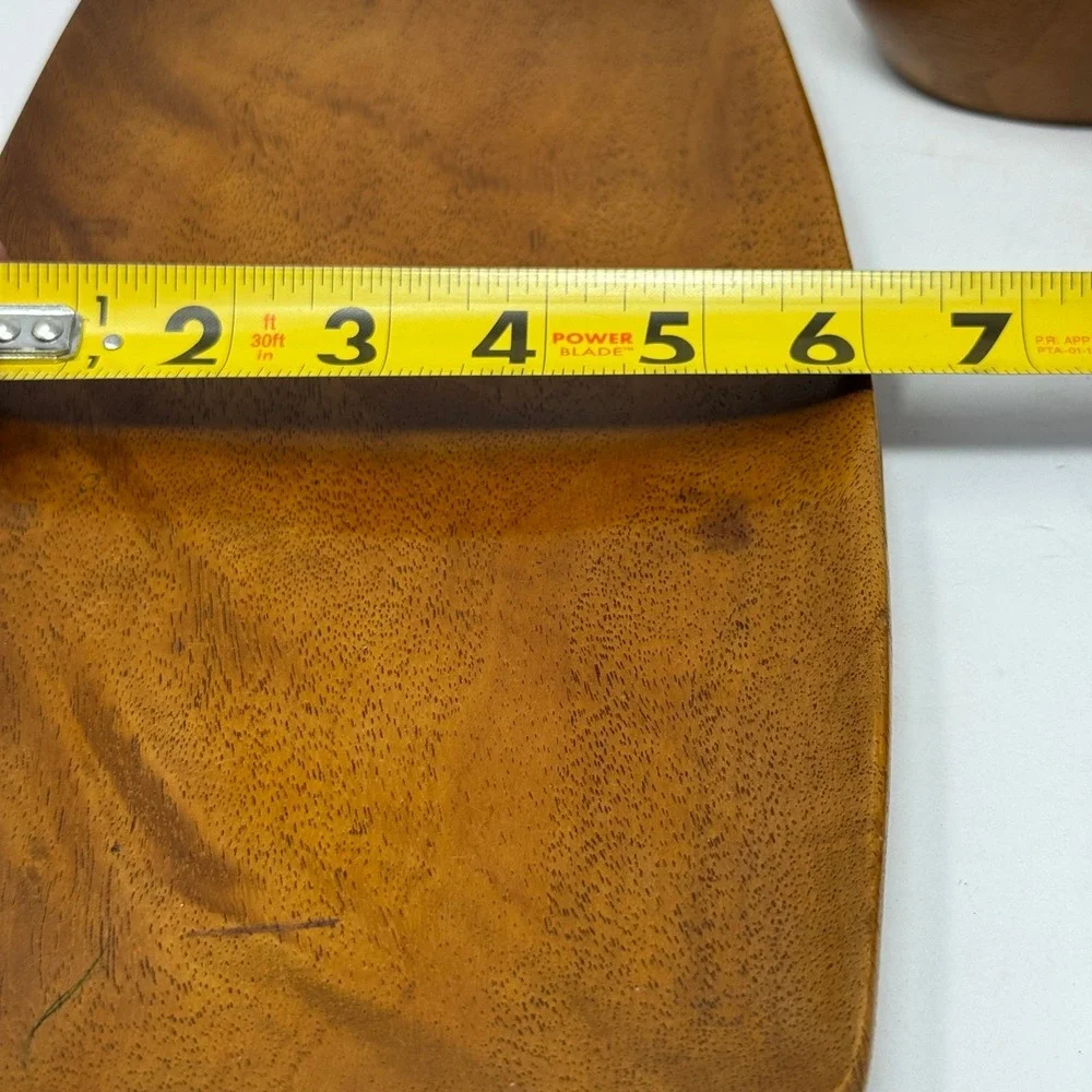 Vintage Hand Carved Haiti Mahogany Wood Serving Set Tray & 2 Scoops MCM Artisian